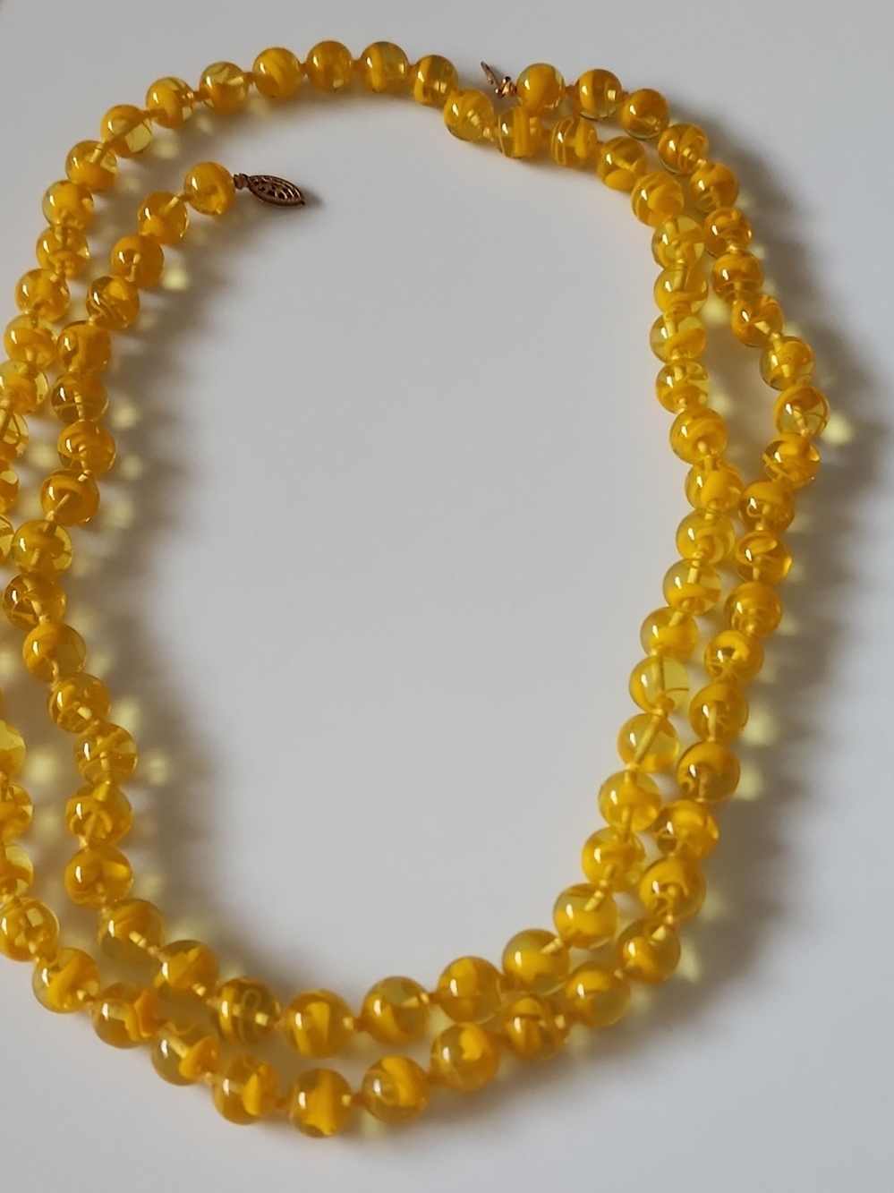 Yellow Glass Bead Double Strand Necklace